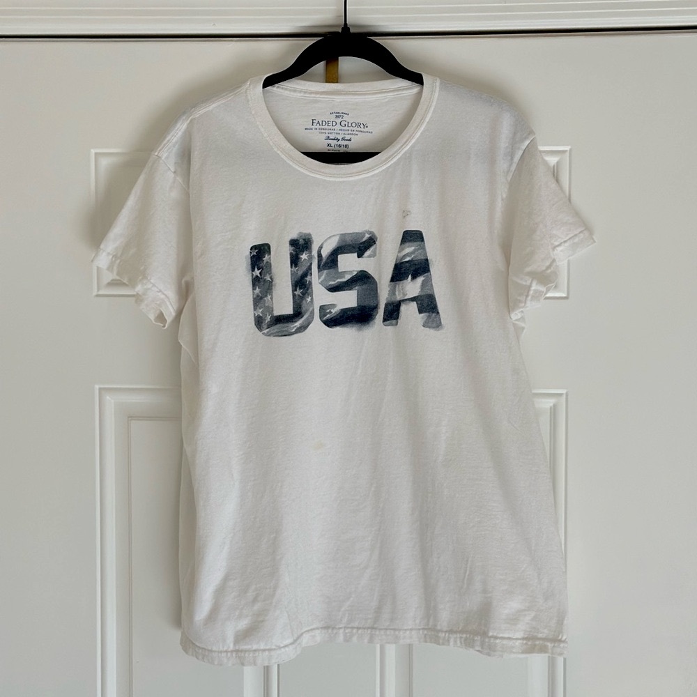 100% Cotton USA White Patriotic Unisex T-Shirt Size XL (16/18) - Picture 2 of 10